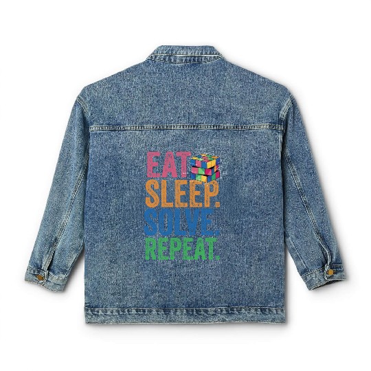 Eat Sleep Solve Repeat Math Speed Cubing Genie Classic Women's Denim Jackets