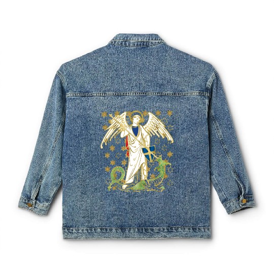 St. Michael the Archangel Icon Dragon Catholic Ang Classic Women's Denim Jackets