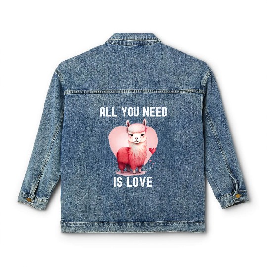All you need is love with heart Llama Valentine's Classic Women's Denim Jackets