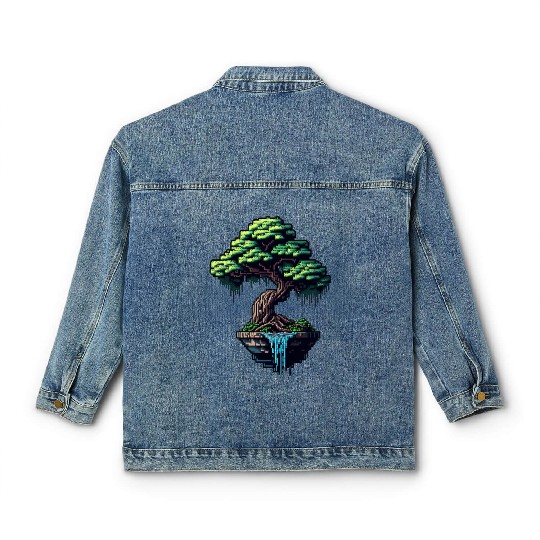 8 Bit Bonsai Tree Classic Women's Denim Jackets