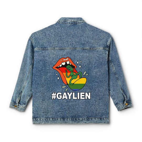 #GayLien Gay Alien Funny LGBT Pride Rainbow Color Classic Women's Denim Jackets