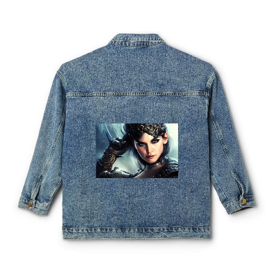 Warrior princess wearing gothic plate fantasy art Classic Women's Denim Jackets