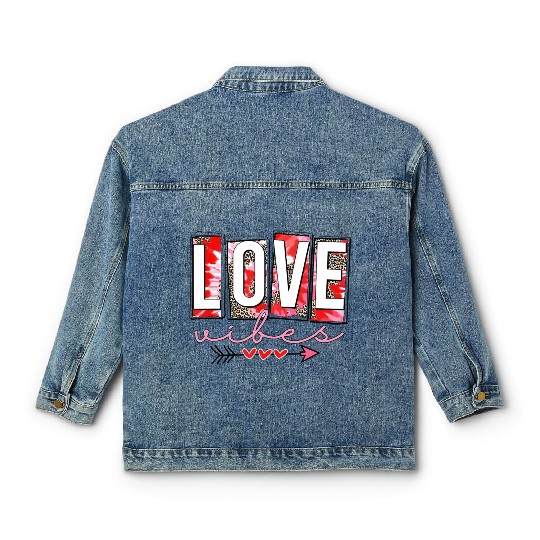 Leopard print cheetah Love Vibes Classic Women's Denim Jackets Cupids Arrow