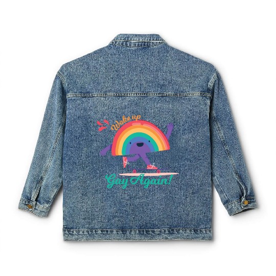 Funny Woke Up Gay Again Cute Rainbow Pride Colors Classic Women's Denim Jackets