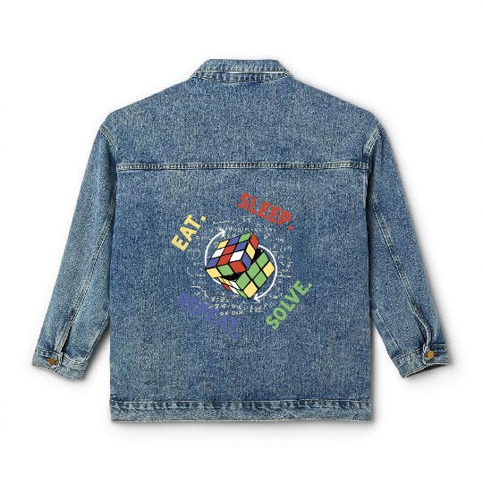 Eat Sleep Solve Repeat Math Speed Cubing Genie Classic Women's Denim Jackets