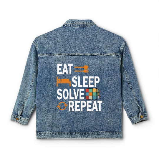 Eat Sleep Solve Repeat Math Speed Cubing Genie Classic Women's Denim Jackets