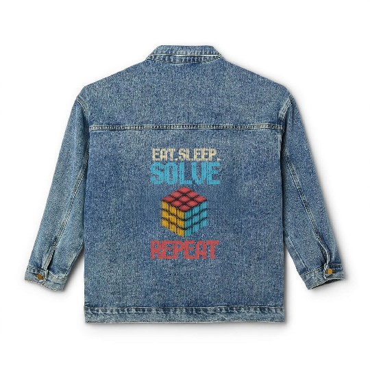 Eat Sleep Solve Repeat Math Speed Cubing Genie Classic Women's Denim Jackets