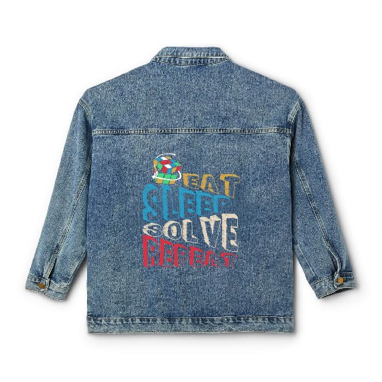 Eat Sleep Solve Repeat Math Speed Cubing Genie Classic Women's Denim Jackets