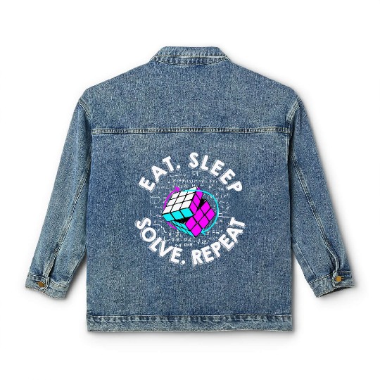 Eat Sleep Solve Repeat Math Speed Cubing Genie Classic Women's Denim Jackets