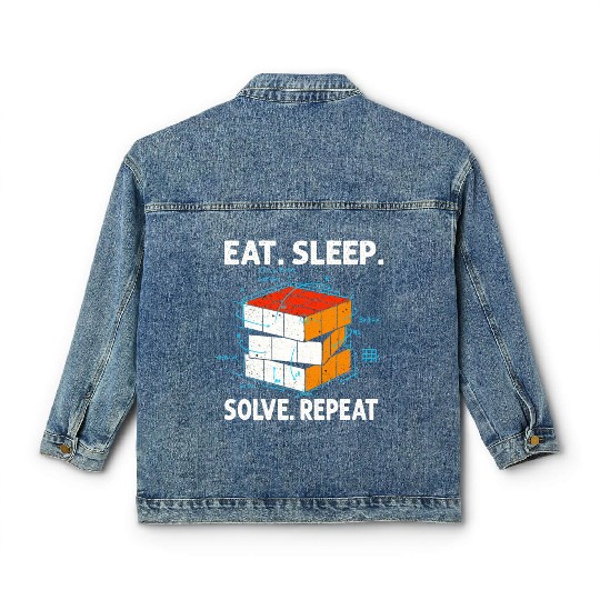 Eat Sleep Solve Repeat Math Speed Cubing Genie Classic Women's Denim Jackets