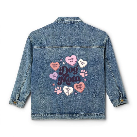 Dog Mom Valentines Day Candy Hearts Galentines Classic Women's Denim Jackets