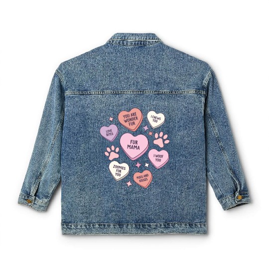 My Dog Is My Valentine Conversation Hearts Classic Women's Denim Jackets