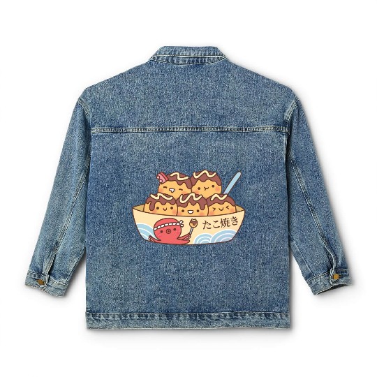Kawaii Japanese Food Takoyaki Octopus Balls Classic Women's Denim Jackets