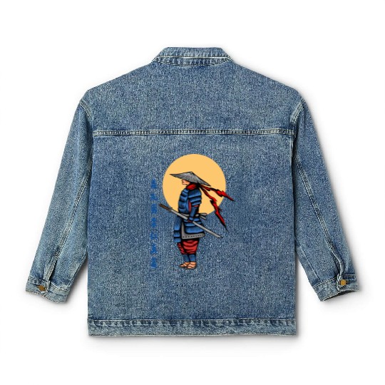 Japanese samurai warrior cream moon mask Classic Women's Denim Jackets