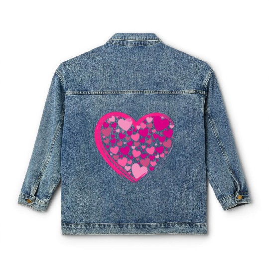 Cute Pink and Lilac Hearts in a Big Pink Heart Classic Women's Denim Jackets