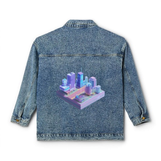 Miniature City - 3D Isometric Vaporwave Classic Women's Denim Jackets