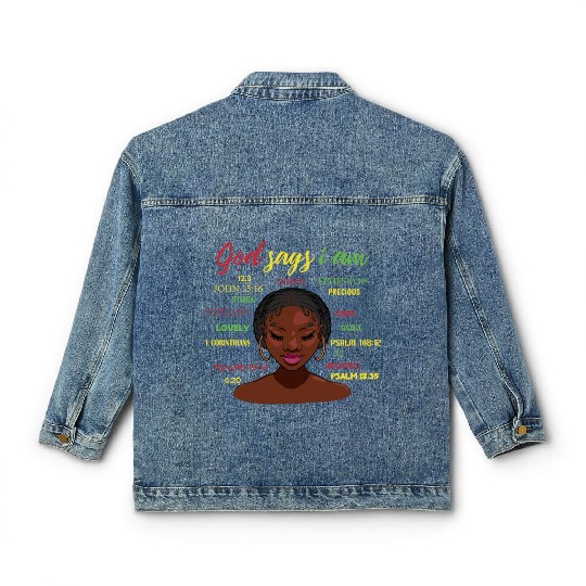 African American Girl God Says I Am Black Pride Classic Women's Denim Jackets