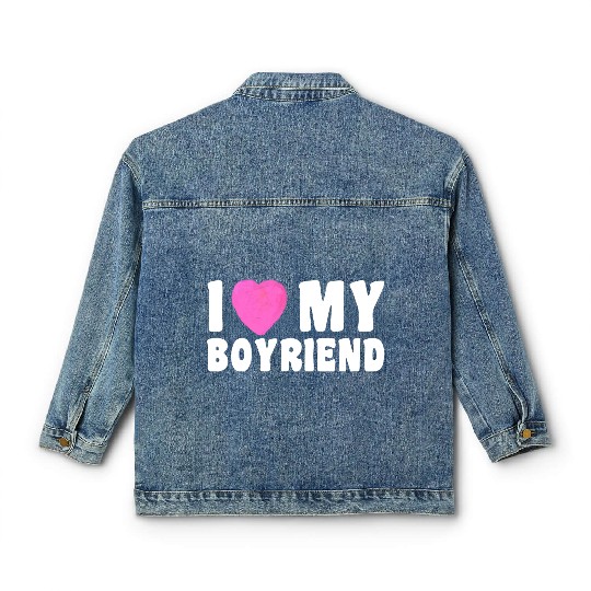 Forever and Always I Love My Boyfriend pink heart Classic Women's Denim Jackets