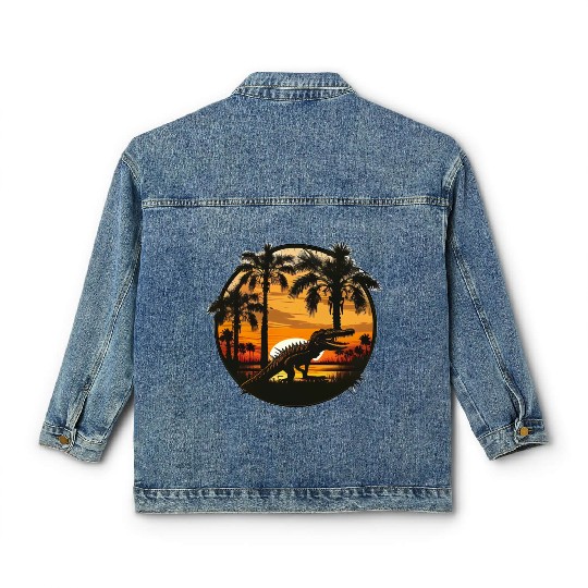 Florida Everglades Sunset Alligator and Palm Tree Classic Women's Denim Jackets
