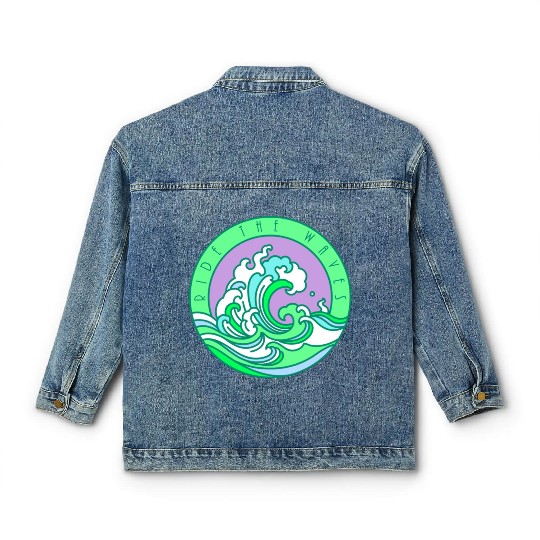Ride the Waves Surfing Emerald Classic Women's Denim Jackets