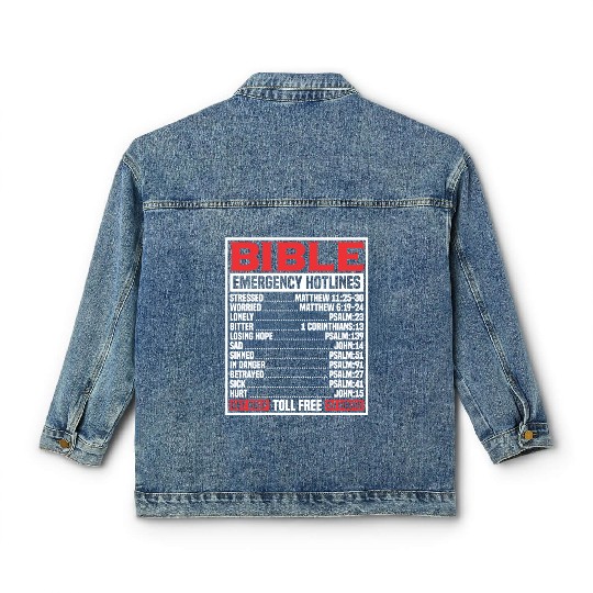 Bible Verse Emergency Numbers Christian Hotline Ps Classic Women's Denim Jackets