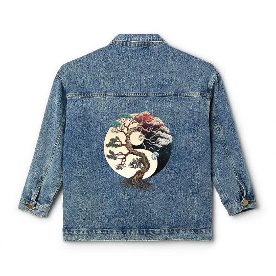Yin and Yang Bonsai Tree Classic Women's Denim Jackets