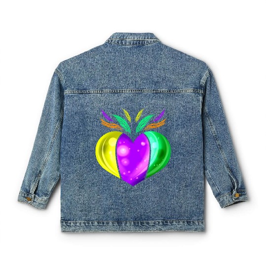 Yellow Golden, Purple And Green Heart For Mardi Classic Women's Denim Jackets