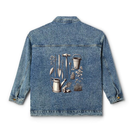 Florist Gardener Dad Grayscale Gardening Tools Classic Women's Denim Jackets