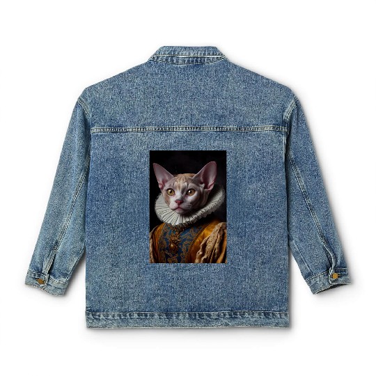 Black Queen Devon Rex Cat Breed Portrait Royal Ren Classic Women's Denim Jackets