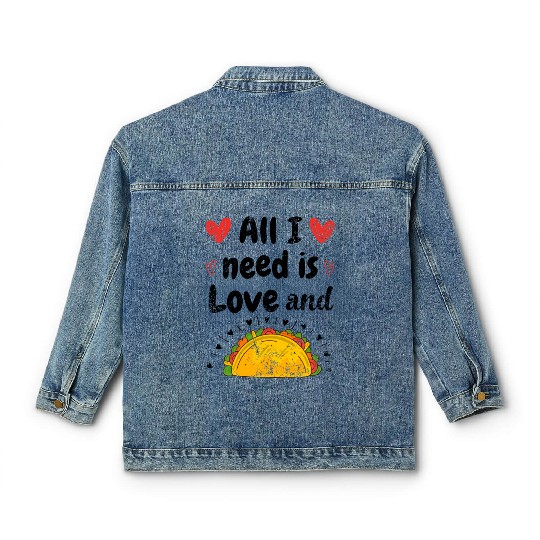 Vintage I Love Tacos Groovy Tacos Are My Valentine Classic Women's Denim Jackets
