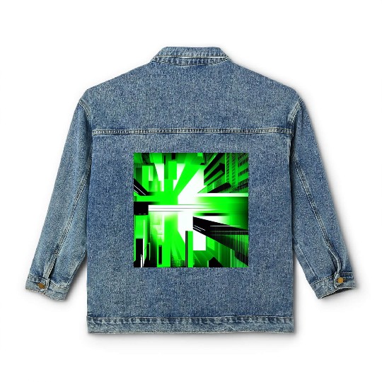 Cyberpunk Inspired Green Theme Classic Women's Denim Jackets