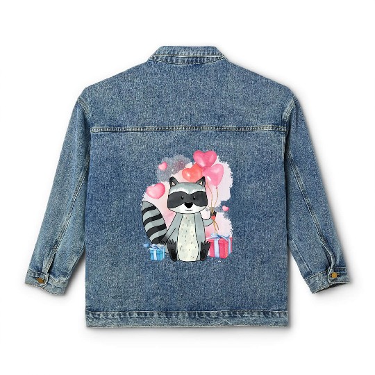 Raccoon Valentines Day Trash Panda Raccoon lover Classic Women's Denim Jackets