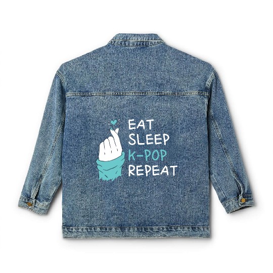 Eat Sleep Kpop Repeat Finger Heart Korean Pop Musi Classic Women's Denim Jackets