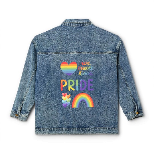 PRIDE We Choose Love Rainbow Hearts & Rainbow Classic Women's Denim Jackets