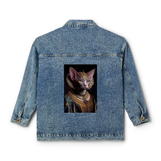 Black King Devon Rex Cat Breed Portrait Royal Rena Classic Women's Denim Jackets