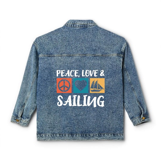 Sailing Peace Love Captain Anchor Sailing Ship Classic Women's Denim Jackets
