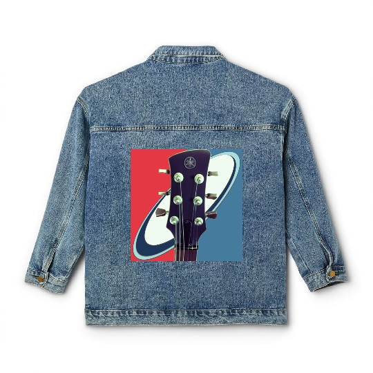 Red White Blue Rock and Roll Themed Guitar Classic Women's Denim Jackets