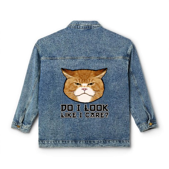 Mad Cat Do I Look Like I Care Japan Style Kitty Classic Women's Denim Jackets