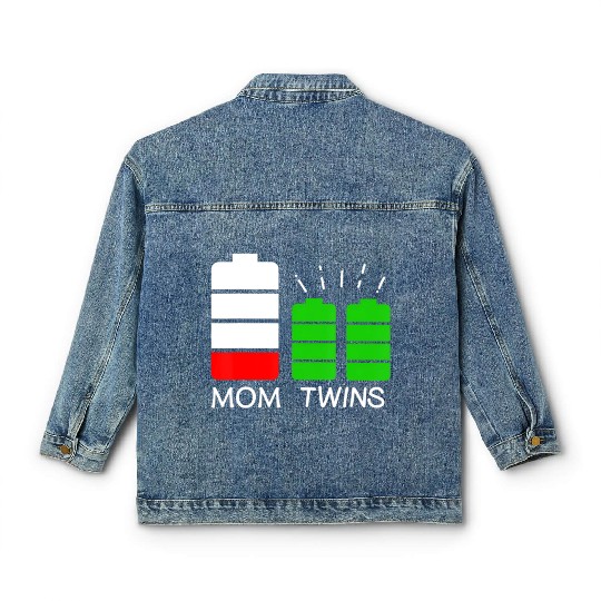 Twin Mom Low Battery Tired Mom Of Twins Classic Women's Denim Jackets