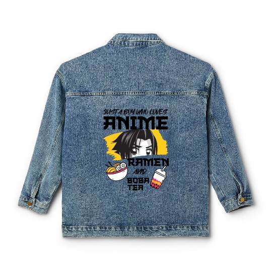 Just A Boy Who Loves Anime Ramen And.Boba Tea Classic Women's Denim Jackets