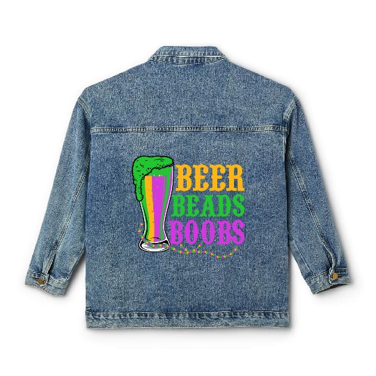 Beer Beads Boobs Mardi Gras Party Classic Women's Denim Jackets