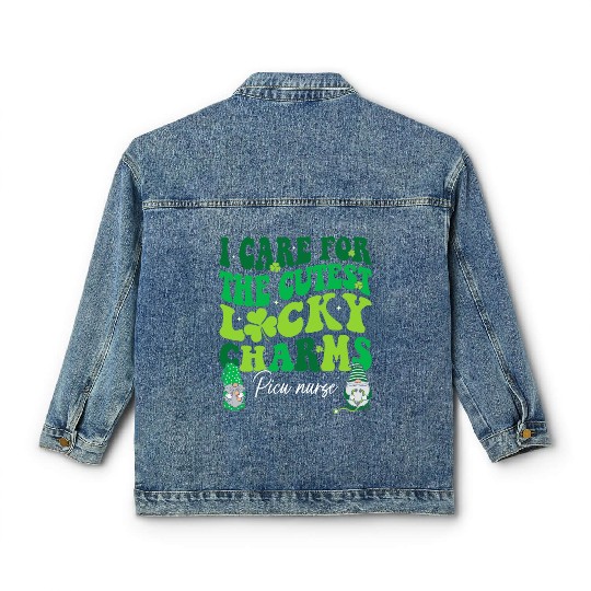 Groovy Retro NICU Nurse St Patrick's Day Classic Women's Denim Jackets