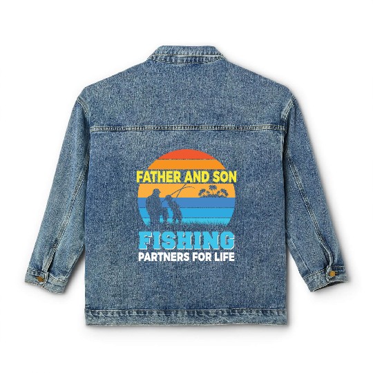 Father and son fishing partners for life Classic Women's Denim Jackets