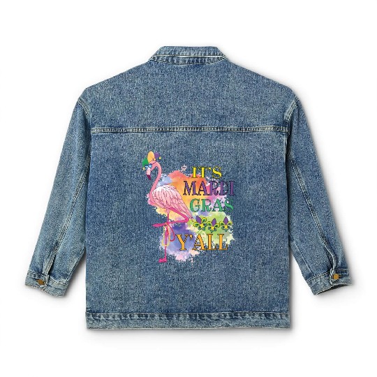 Mardi Gras Flamingo Funny Carnival Party Gift Idea Classic Women's Denim Jackets