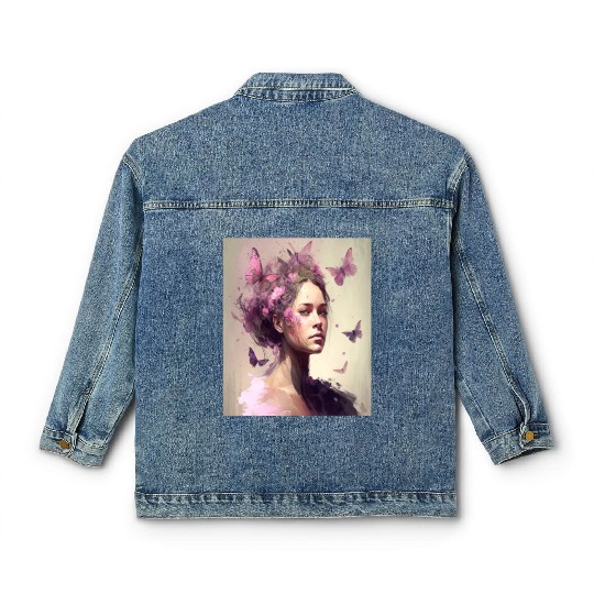 Breast Cancer Survivor Pink Flower Hair Girl Classic Women's Denim Jackets