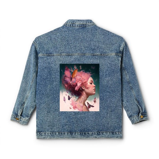 Breast Cancer Survivor Pink Flower Hair Girl Classic Women's Denim Jackets