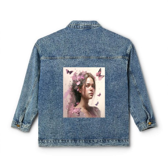 Breast Cancer Survivor Pink Flower Hair Girl Classic Women's Denim Jackets