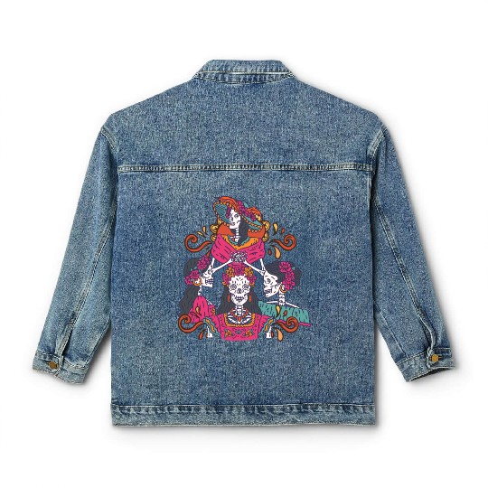 Floral Tarot Card Sugar Skull Dia De Lost Muertos Classic Women's Denim Jackets