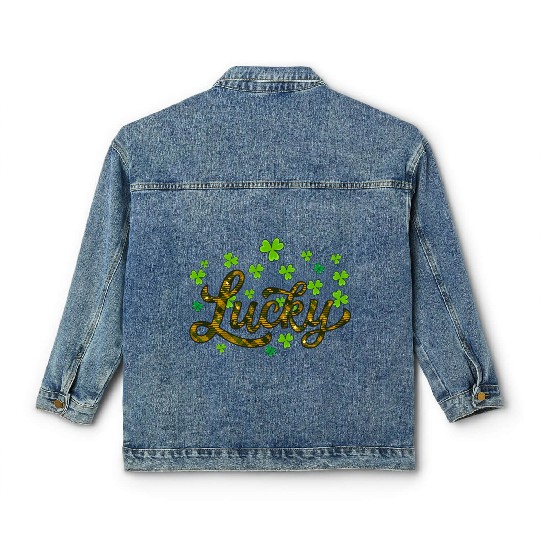 Lucky St Patricks Day, leaf clover, shamtock Classic Women's Denim Jackets
