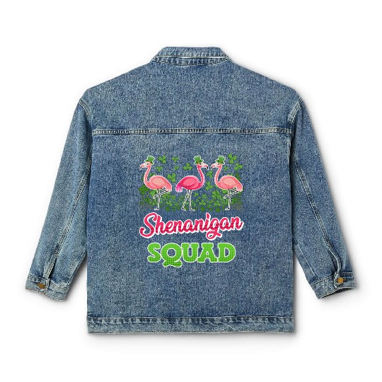Flamingo Shenanigan Squad St. Patrick's Day Classic Women's Denim Jackets